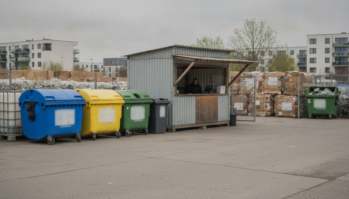 Staedtische Recycling-Station mit Containern