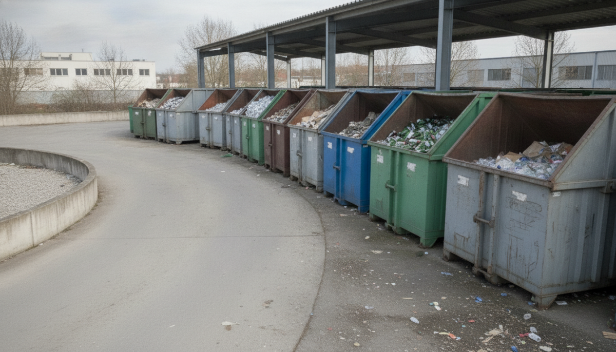 Staedtischer Wertstoffhof mit Containern